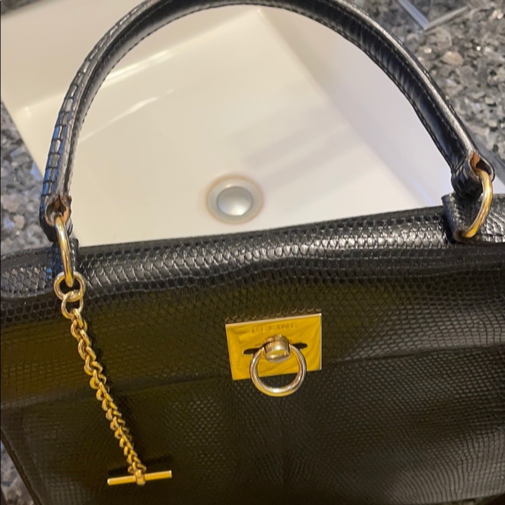 ❌SOLD❌Vintage CELINE lizard Kelly hand bag black gold - Picture 10 of 14